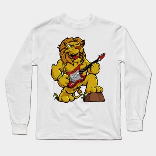 Cartoon lion playing electric guitar Long Sleeve T-Shirt